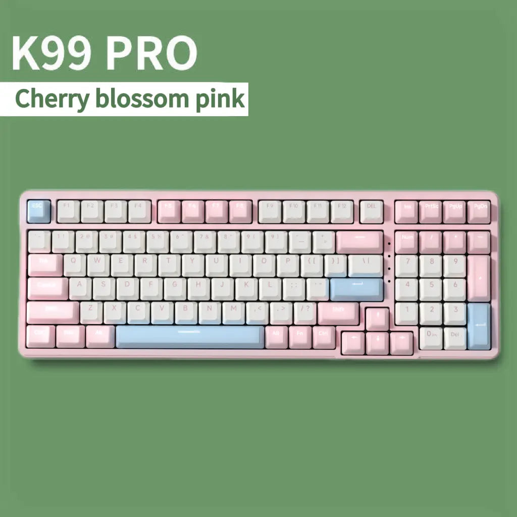 FURYCUBE K99 Pro Wireless Creamy Mechanical Keyboard Bluetooth / 2.4G 3 Modes Side Engraved Gaming Keyboard for Laptop Computer 99 Keys RGB PBT Keycaps 3/5 Pin Hot-Swappable,Cream Sound,Keyboard Designed for Career Women Tiktokshopspringglowup