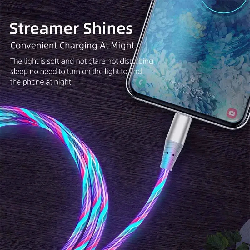 Fast Charging Data Cord Flow Luminous USB Type C Cable 5A Fast Charging Cable Glowing LED Cable for Samsung Xiaomi Iphone Micro