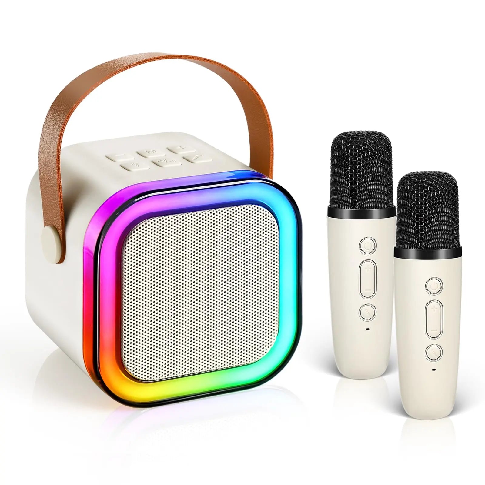 Mini Karaoke Machine with 2 Microphones, Wireless BT Speaker,Bluetooth Speaker with LED Nightlight, Bluetooth Party Pink Karaoke