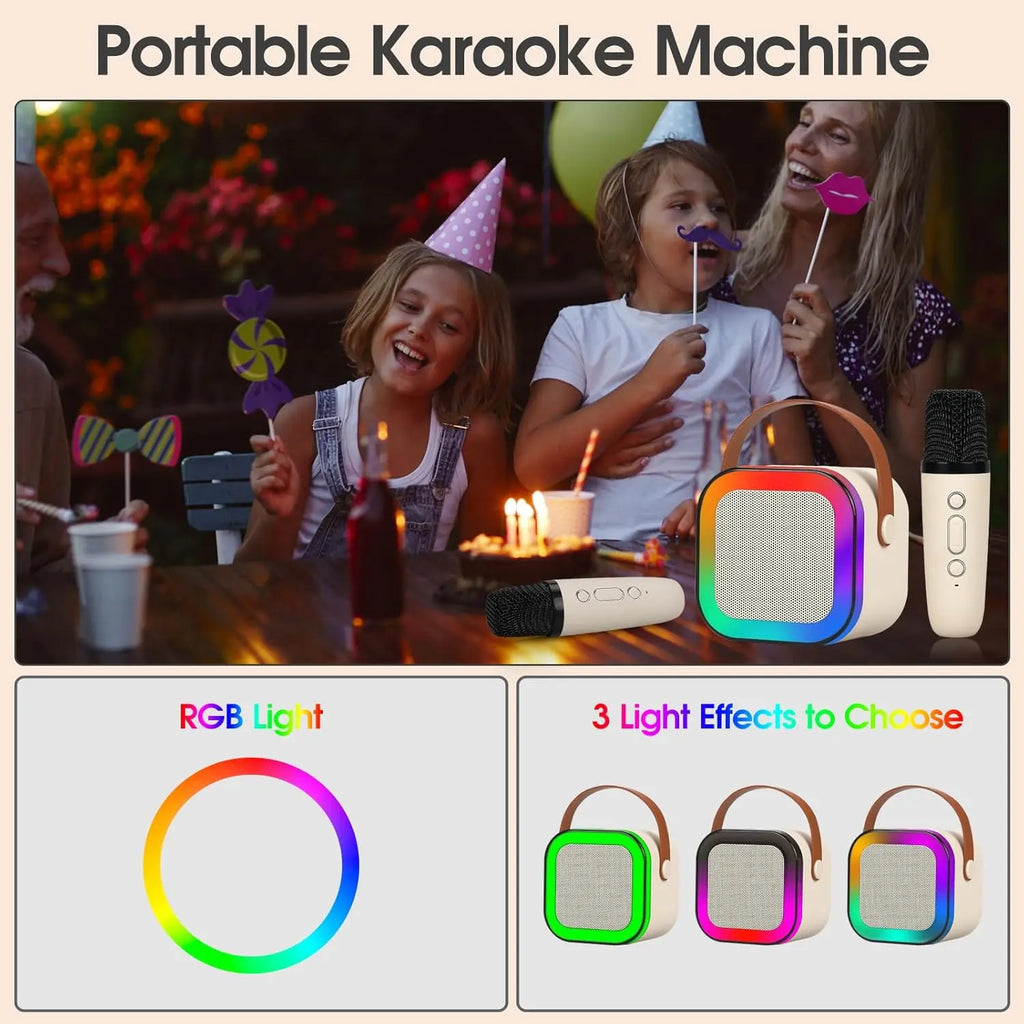 Mini Karaoke Machine with 2 Microphones, Wireless BT Speaker,Bluetooth Speaker with LED Nightlight, Bluetooth Party Pink Karaoke