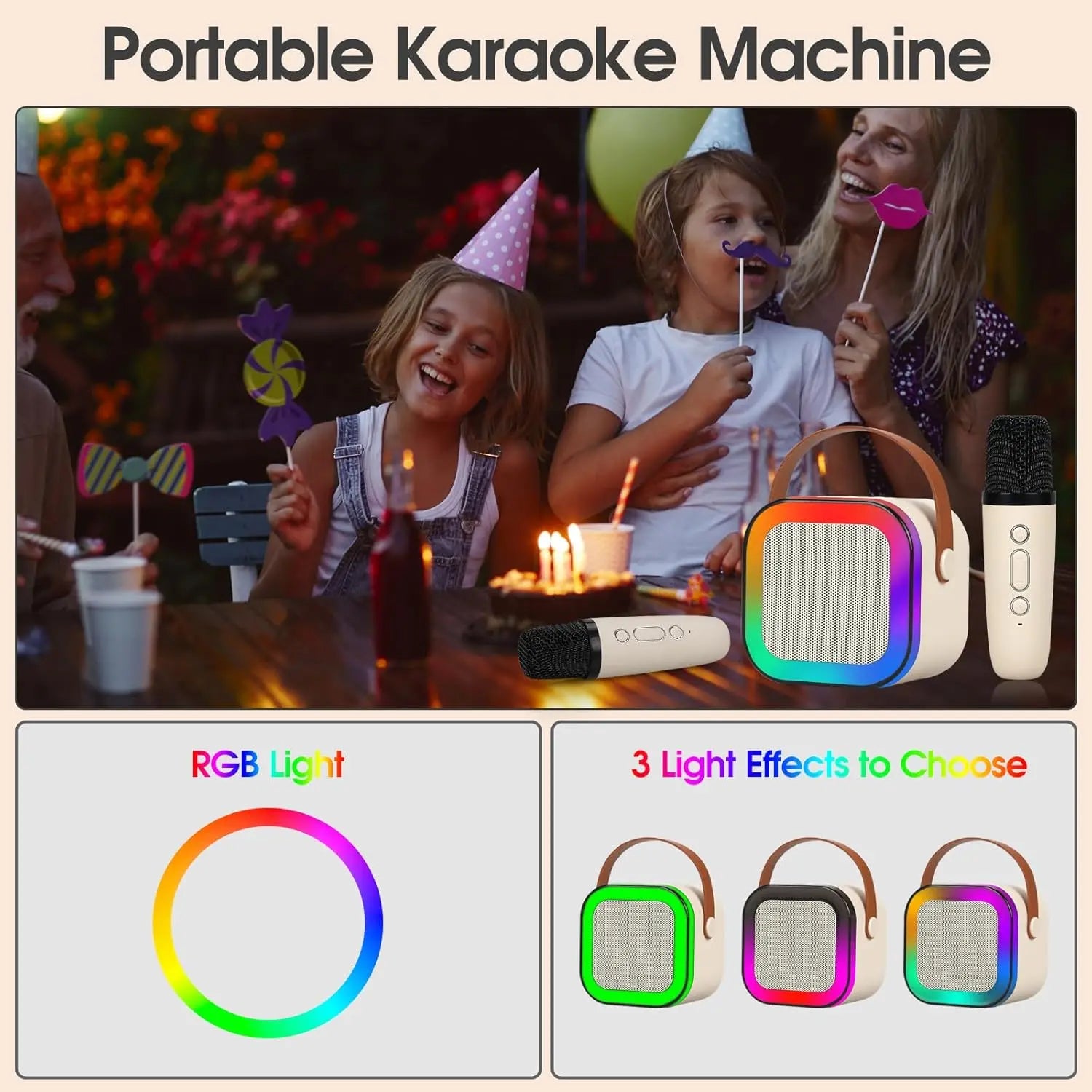 Mini Karaoke Machine with 2 Microphones, Wireless BT Speaker,Bluetooth Speaker with LED Nightlight, Bluetooth Party Pink Karaoke