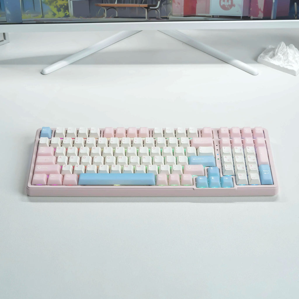 FURYCUBE K99 Pro Wireless Creamy Mechanical Keyboard Bluetooth / 2.4G 3 Modes Side Engraved Gaming Keyboard for Laptop Computer 99 Keys RGB PBT Keycaps 3/5 Pin Hot-Swappable,Cream Sound,Keyboard Designed for Career Women Tiktokshopspringglowup