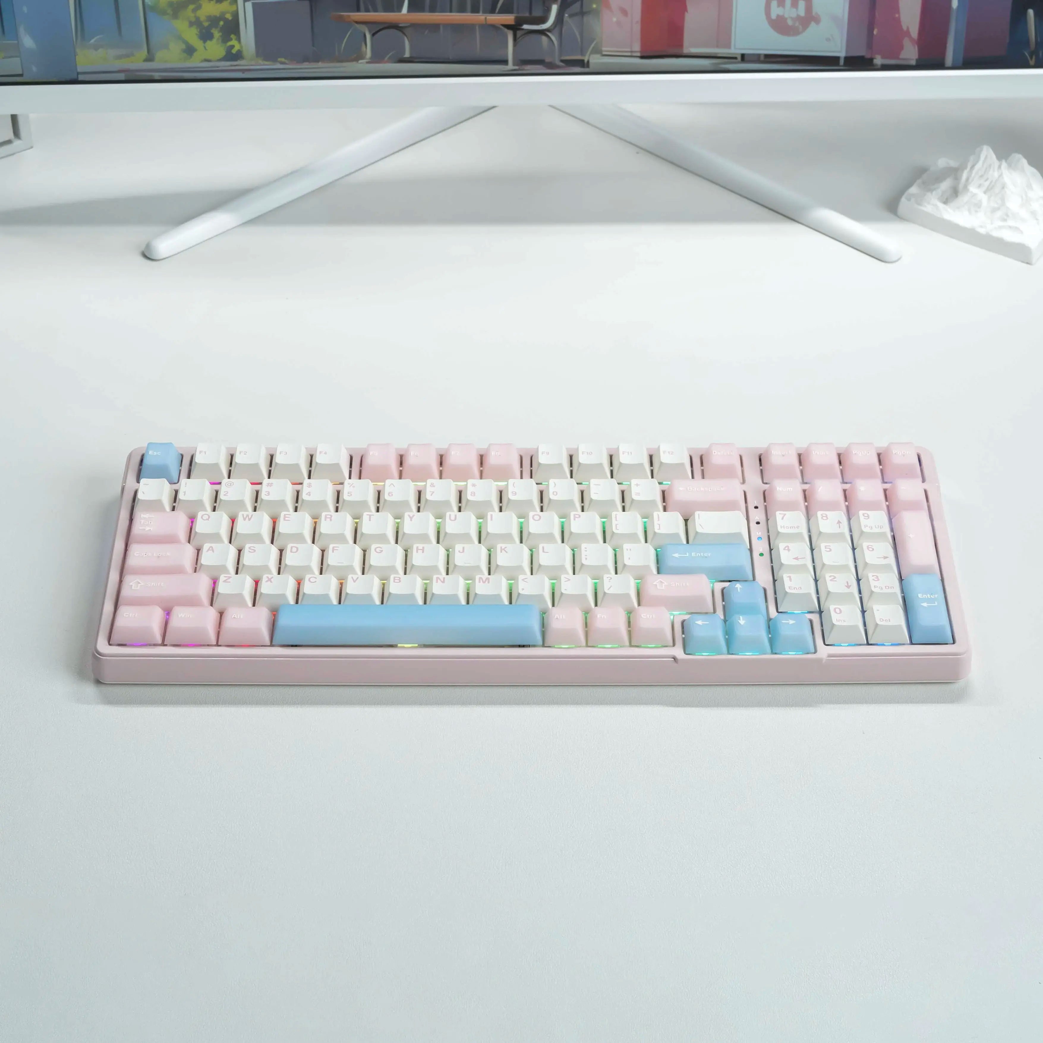 FURYCUBE K99 Pro Wireless Creamy Mechanical Keyboard Bluetooth / 2.4G 3 Modes Side Engraved Gaming Keyboard for Laptop Computer 99 Keys RGB PBT Keycaps 3/5 Pin Hot-Swappable,Cream Sound,Keyboard Designed for Career Women Tiktokshopspringglowup