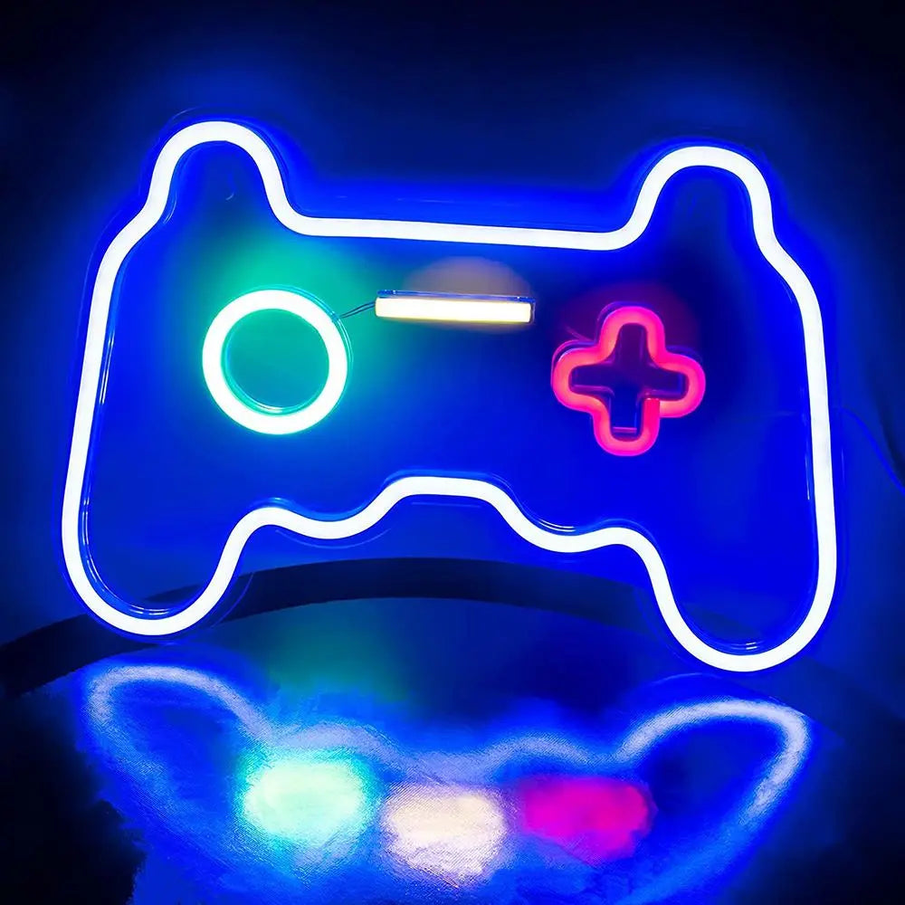 ROSNEK Acrylic LED Neon Game Controller Sign, 200Cm Usb-Powered Lights with Wall Mount, Ambient Night Lights for Gamer Man Cave, Bedroom Home Decor Accessory