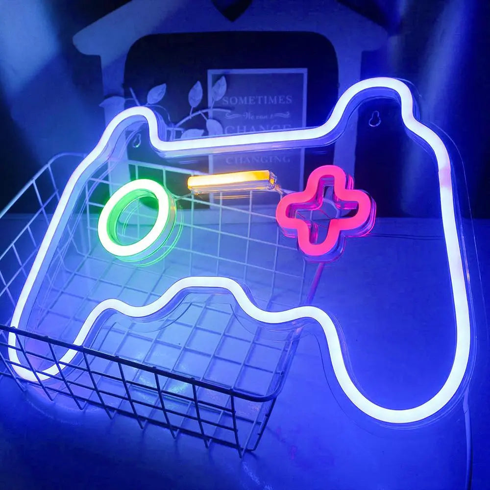 ROSNEK Acrylic LED Neon Game Controller Sign, 200Cm Usb-Powered Lights with Wall Mount, Ambient Night Lights for Gamer Man Cave, Bedroom Home Decor Accessory