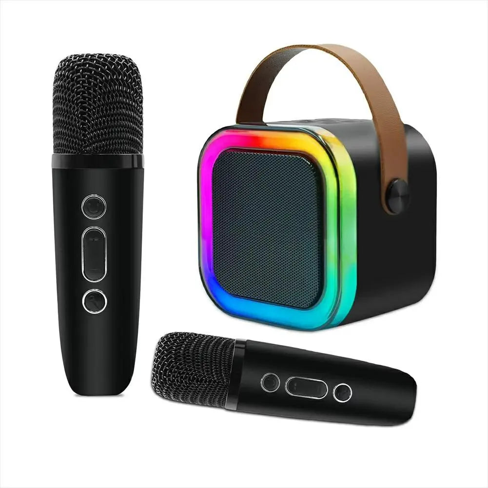 Mini Karaoke Machine with 2 Microphones, Wireless BT Speaker,Bluetooth Speaker with LED Nightlight, Bluetooth Party Pink Karaoke