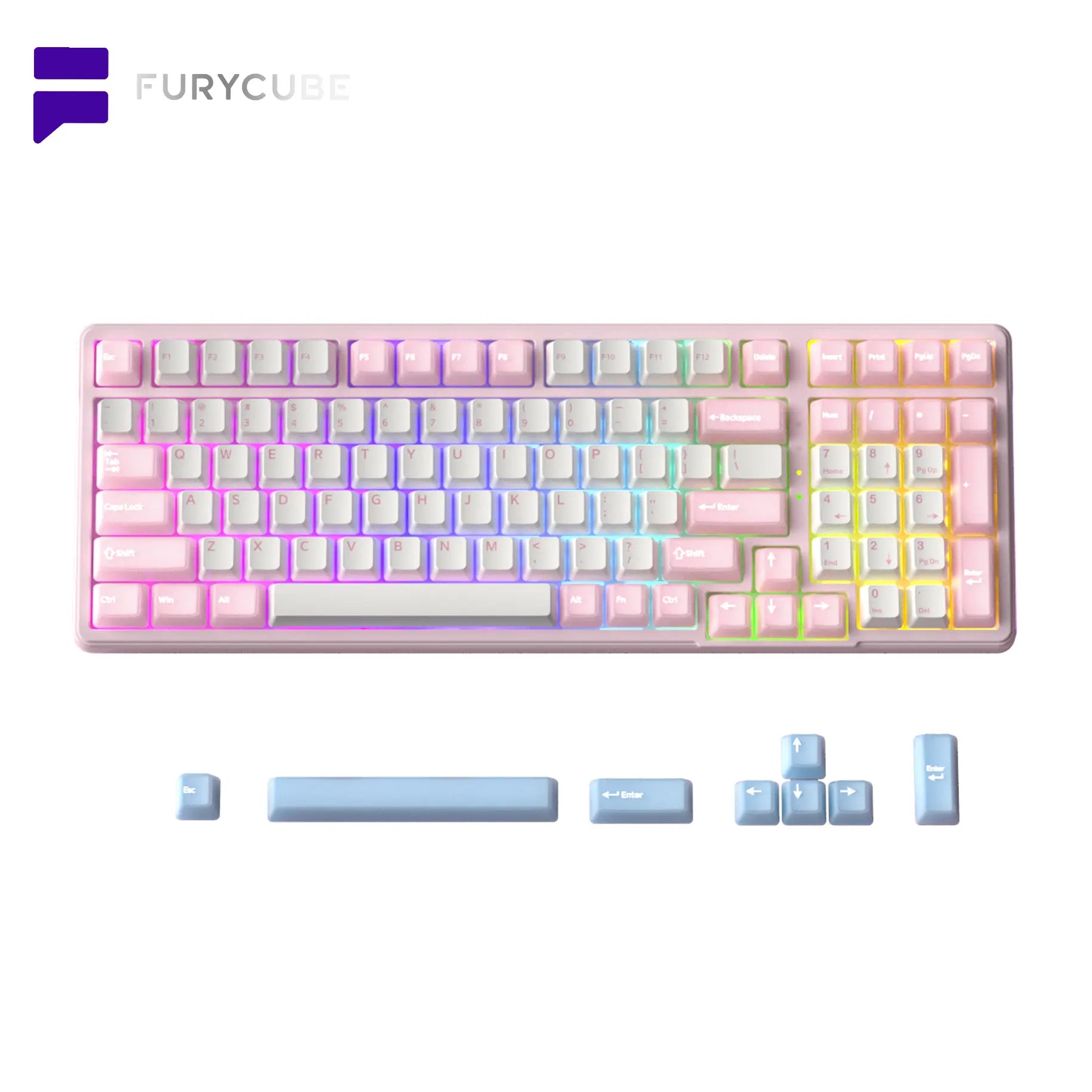 FURYCUBE K99 Pro Wireless Creamy Mechanical Keyboard Bluetooth / 2.4G 3 Modes Side Engraved Gaming Keyboard for Laptop Computer 99 Keys RGB PBT Keycaps 3/5 Pin Hot-Swappable,Cream Sound,Keyboard Designed for Career Women Tiktokshopspringglowup
