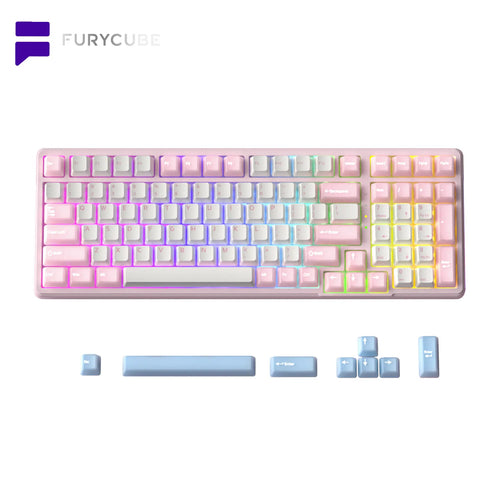FURYCUBE K99 Pro Wireless Creamy Mechanical Keyboard Bluetooth / 2.4G 3 Modes Side Engraved Gaming Keyboard for Laptop Computer 99 Keys RGB PBT Keycaps 3/5 Pin Hot-Swappable,Cream Sound,Keyboard Designed for Career Women Tiktokshopspringglowup