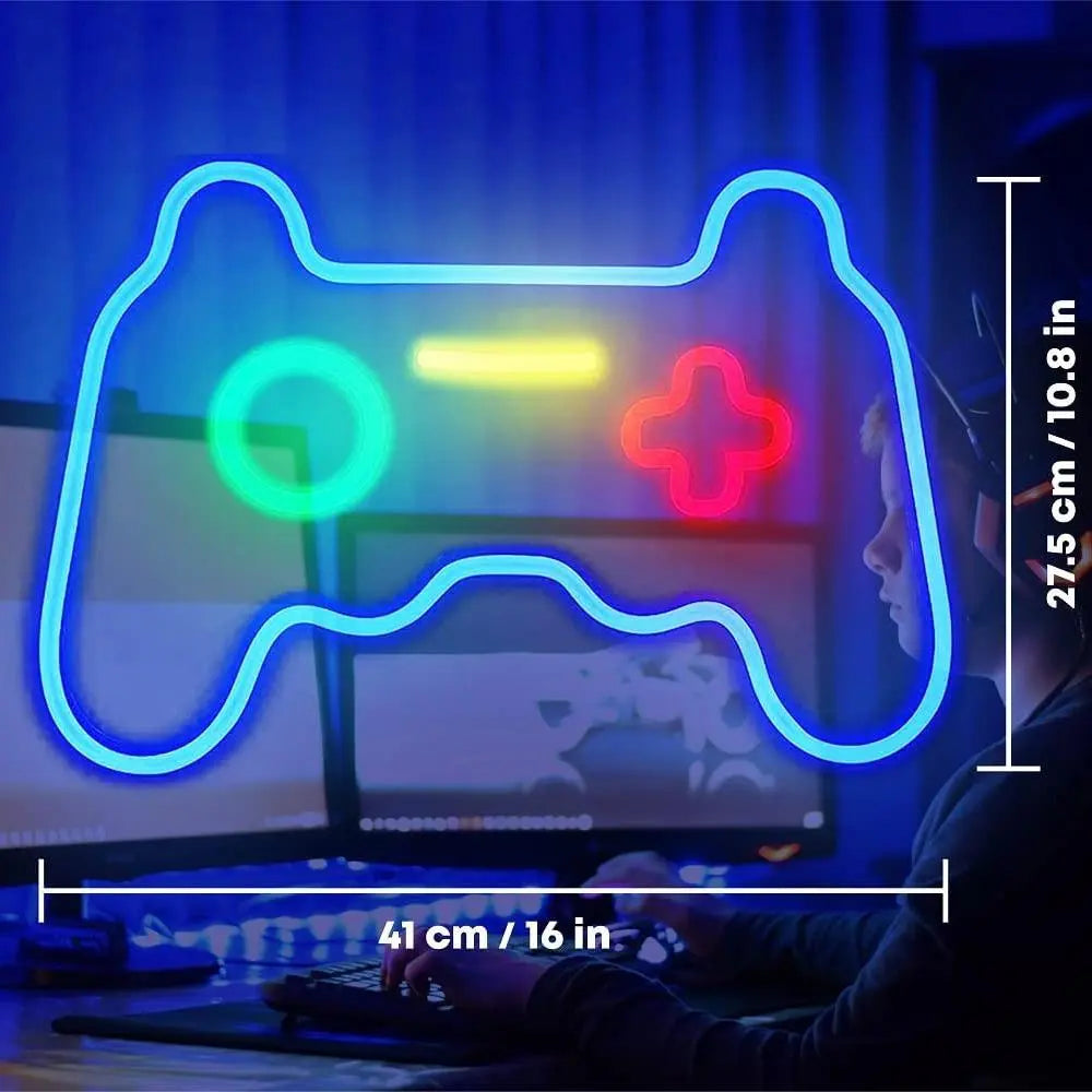 ROSNEK Acrylic LED Neon Game Controller Sign, 200Cm Usb-Powered Lights with Wall Mount, Ambient Night Lights for Gamer Man Cave, Bedroom Home Decor Accessory
